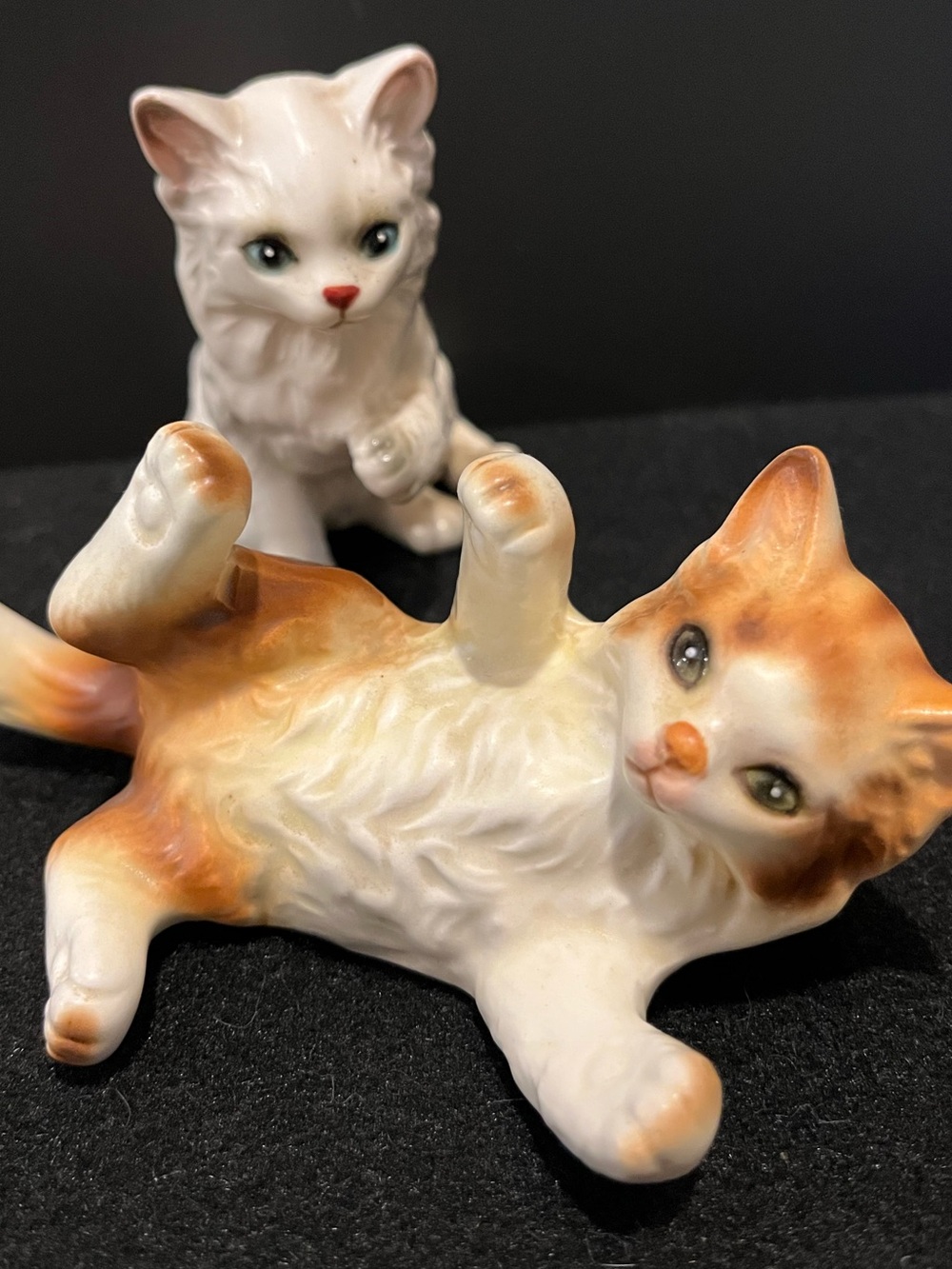 Vintage Porcelain Kitten Figurines - White & Orange Playful Cats Set of Two